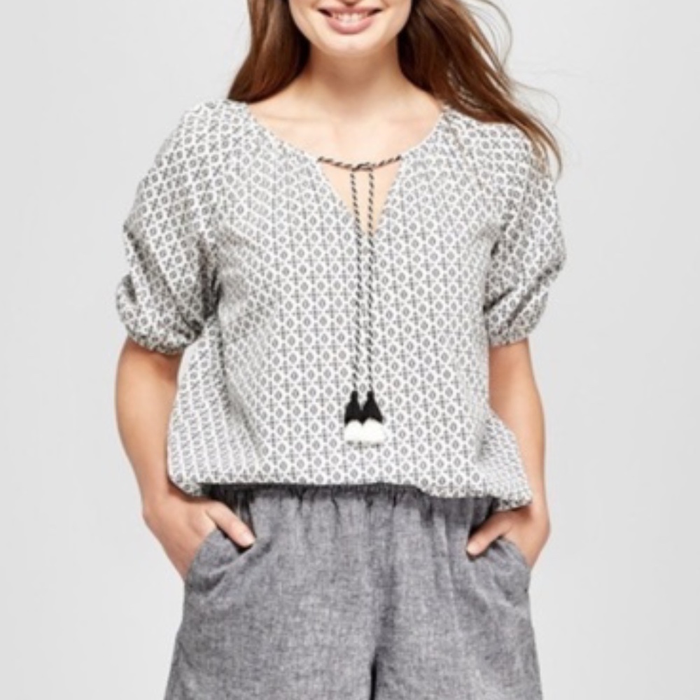 A New Day Geometric Boho Tassel Blouse